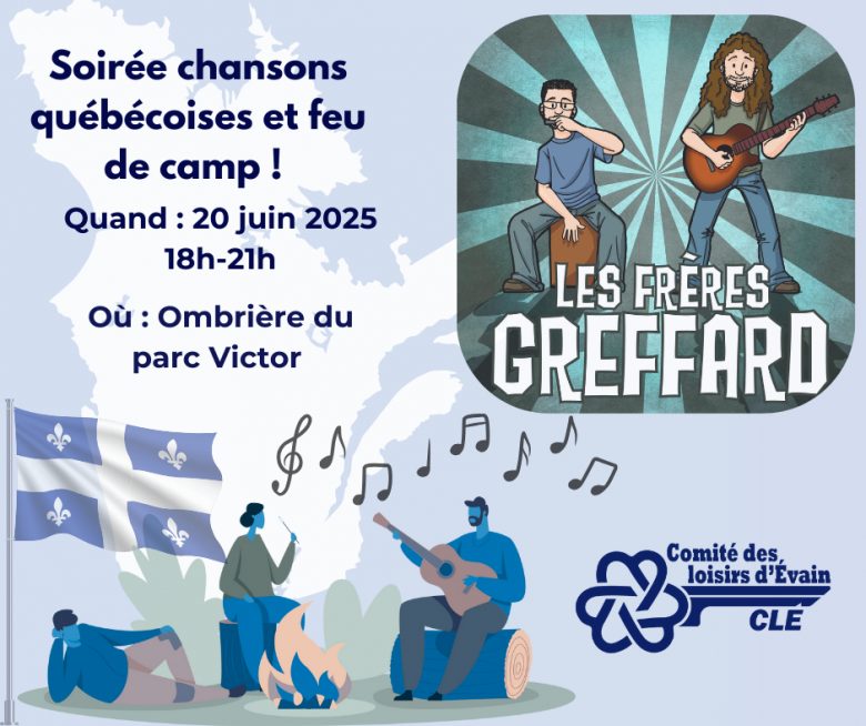 Soirée chansons québécoises et feu de camp, le 20 juin 2025, au parc Victor à Évain (Rouyn-Noranda)
