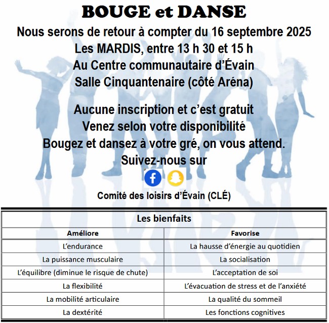 Bouge et danse, les mardis après-midi, au Centre communautaire d'Évain