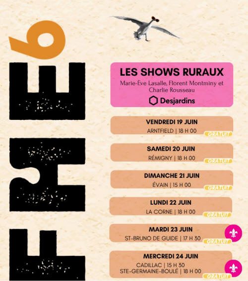 Les Shows ruraux à Arntfield, Rémigny, Évain, La Corne, St-Bruno-de-Guigues, Cadillac et Ste-Germaine-Boulé Les Shows ruraux à Arntfield, Rémigny, Évain, La Corne, St-Bruno-de-Guigues, Cadillac et Ste-Germaine-Boulé