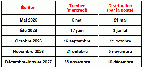 Dates de tombée et de distribution du journal