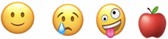 Émoji souriant, triste, grimace, pomme...