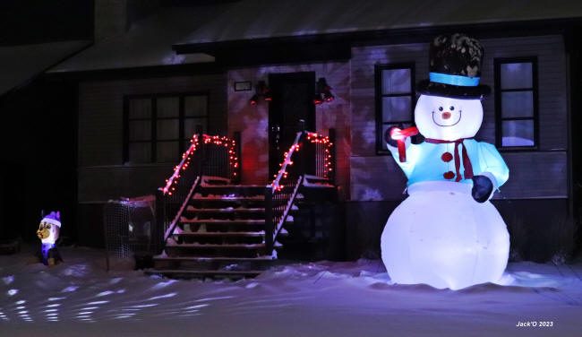 Lumières et bonhomme de neige