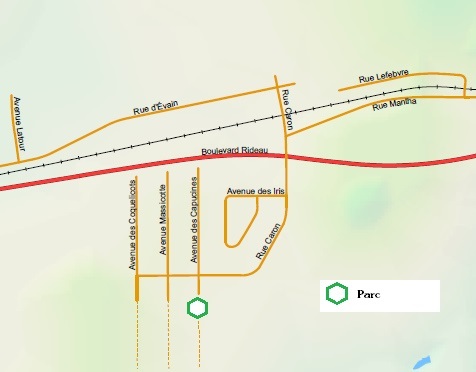 Carte géographique du quartier Est d'Évain