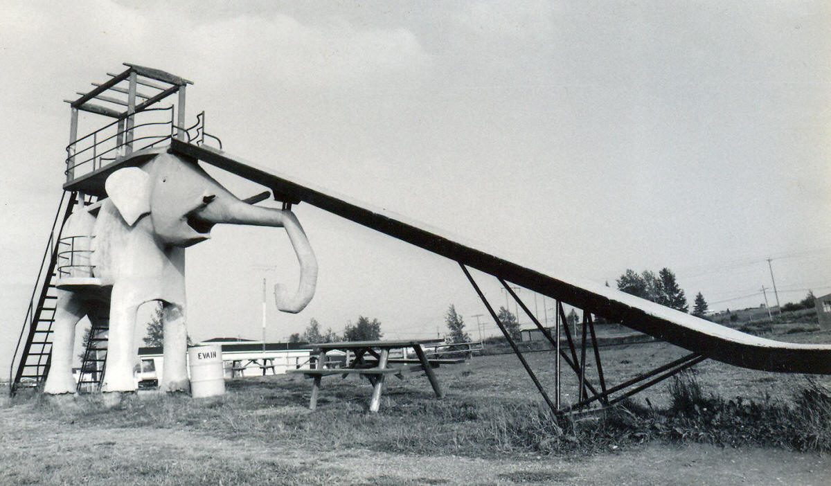 Ancien éléphant avec une glissade