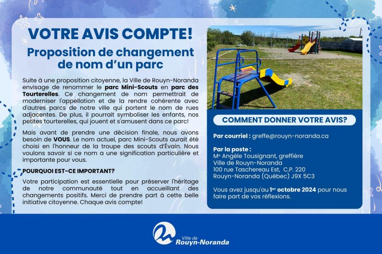 Proposition de changement de nom pour le parc Mini-Scouts...
