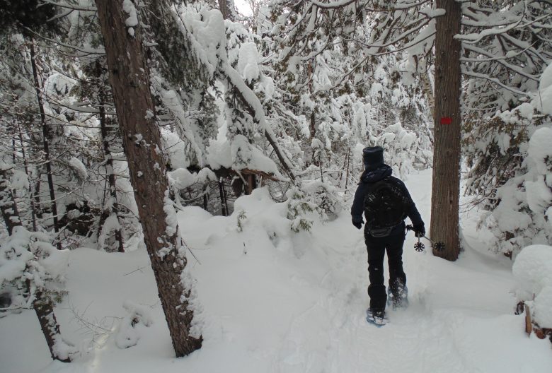 Marcheuse dans un sentier enneigé