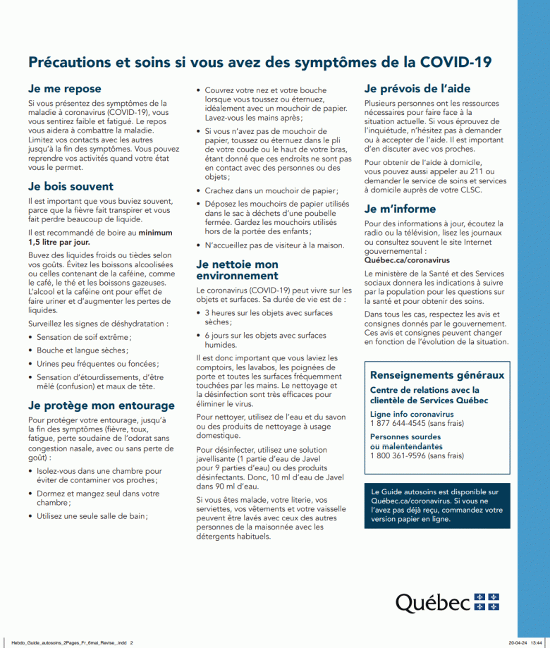 Précautions et soins si vous avez des symptômes de la COVID-19